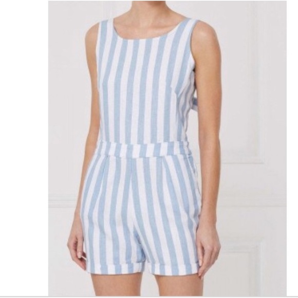 NEXT linen stripe romper play suit tie back UK 10 - Picture 2 of 4